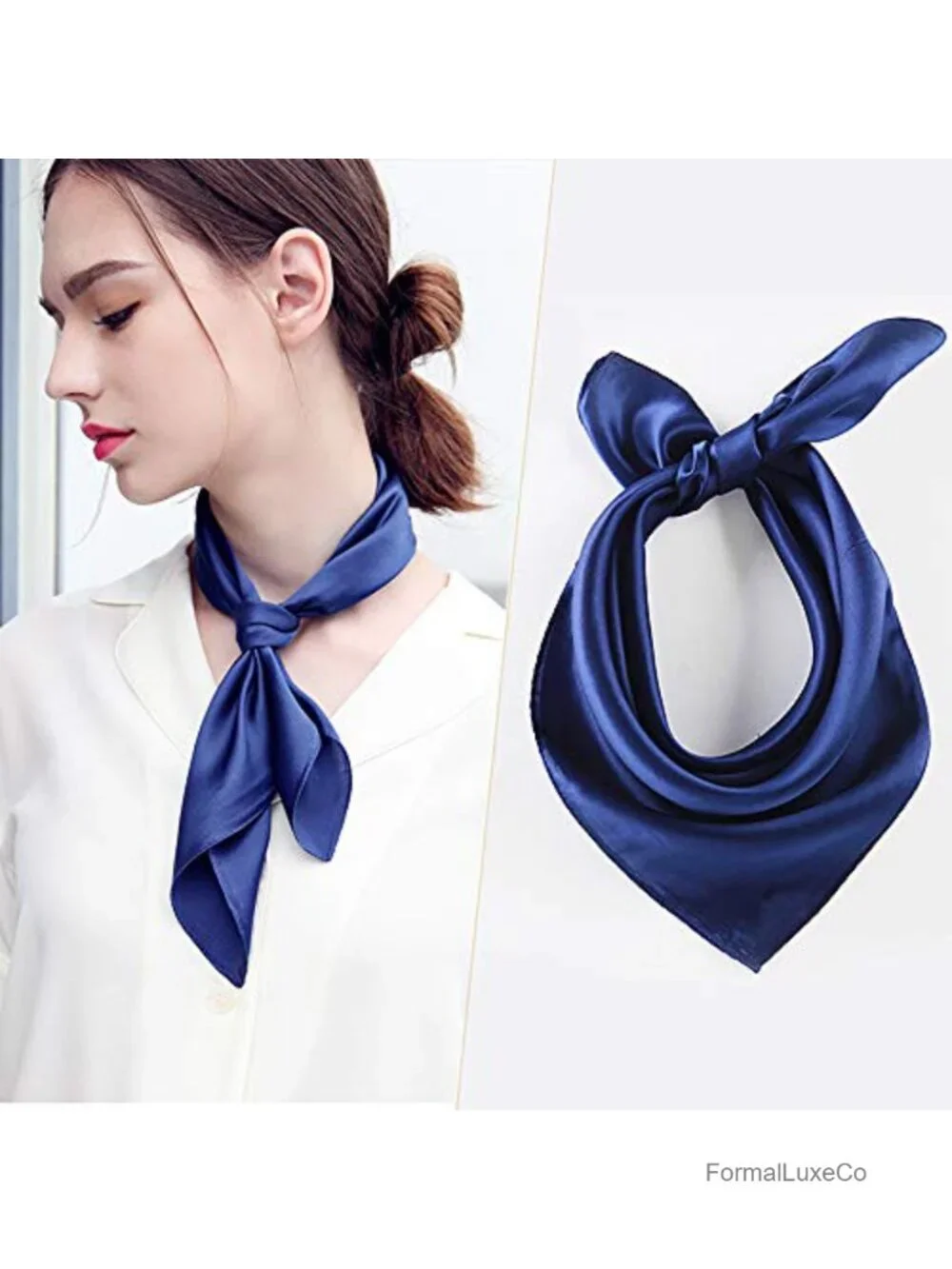 6 Pack Square Fashion Scarves Silky Polyester Handkerchief Neck Scarf